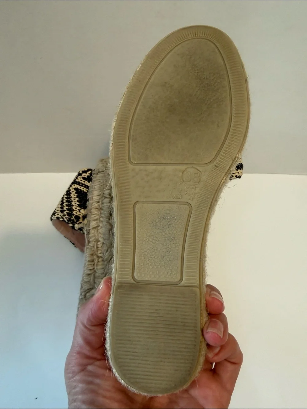 Manebi black/beige braided woven espadrille slide sandals geometric EU 38 US 7.5
